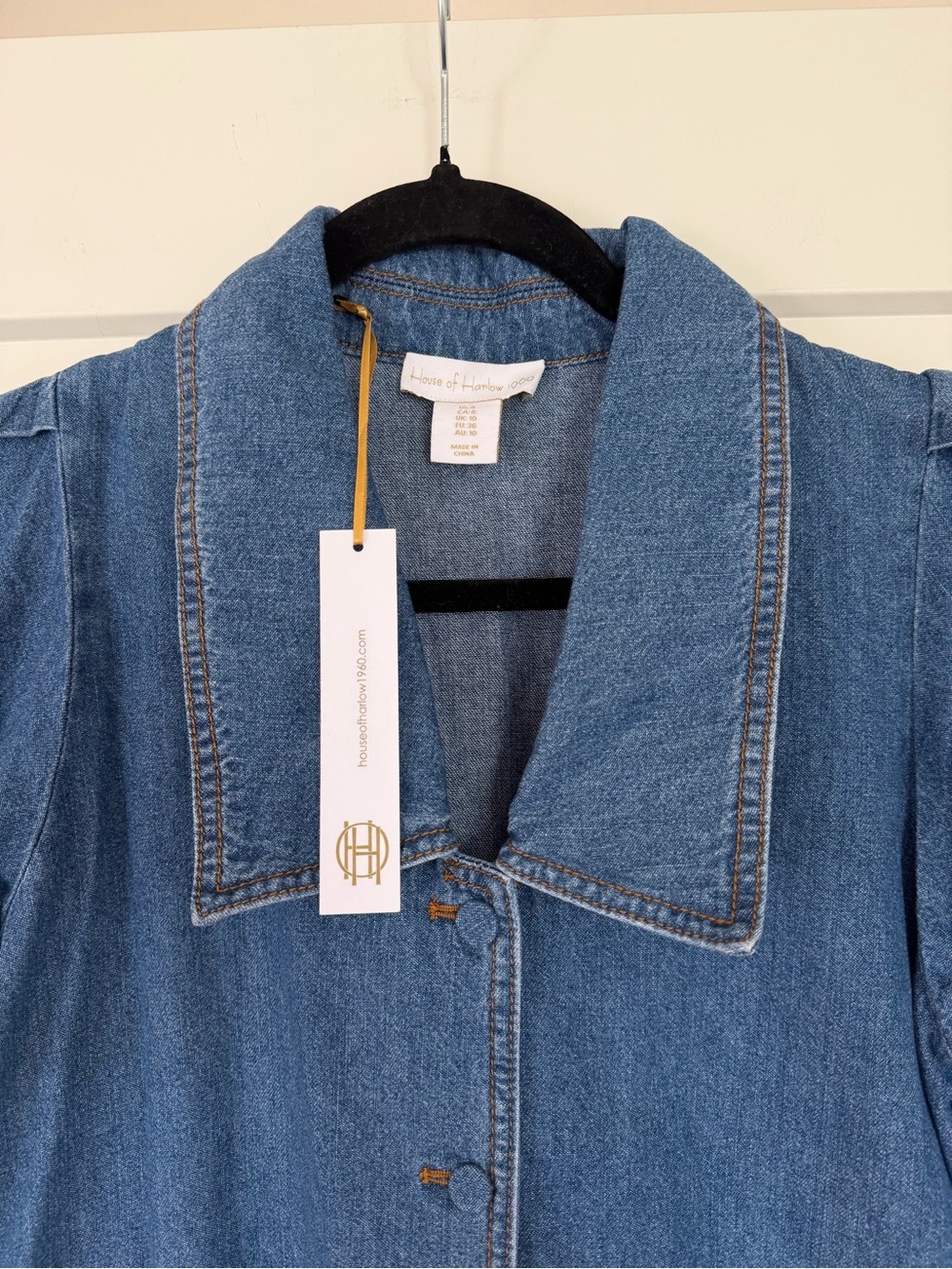 NWT House of Harlow 1960 Denim Button-Front Dress - Blue - Picture 3 of 6